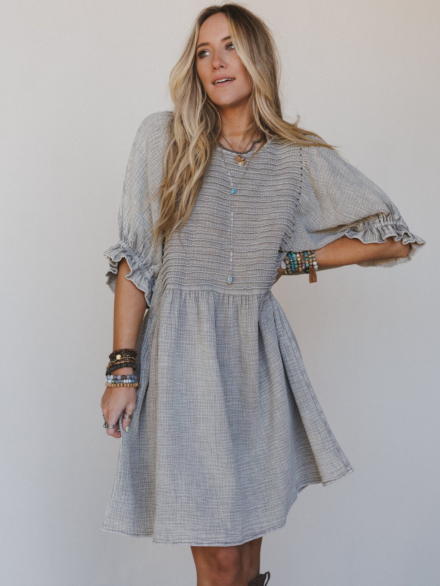 Quinn Puff Sleeve Mini Dress - Ash