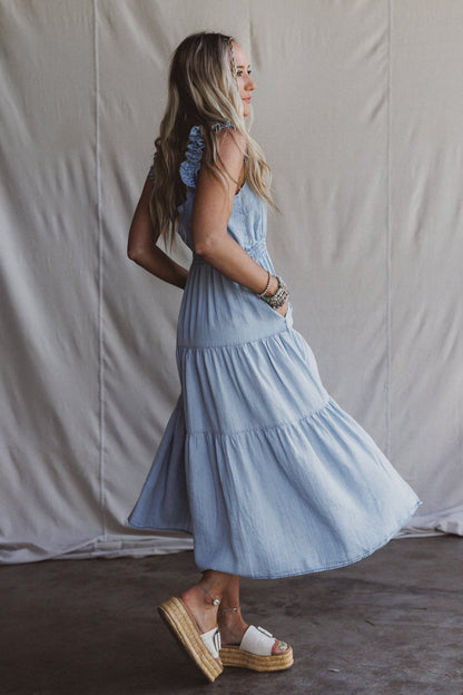 Swing By Tiered Maxi Dress - Light Denim