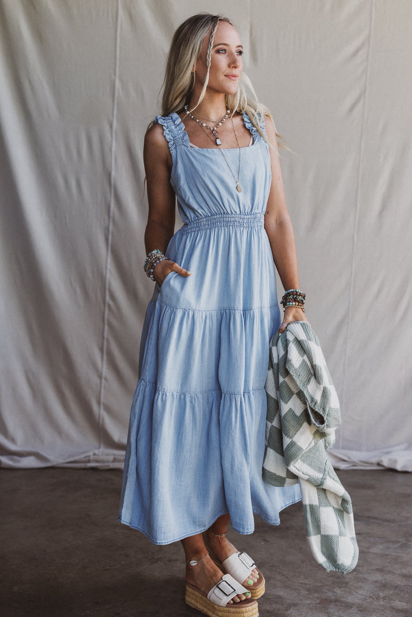 Swing By Tiered Maxi Dress - Light Denim