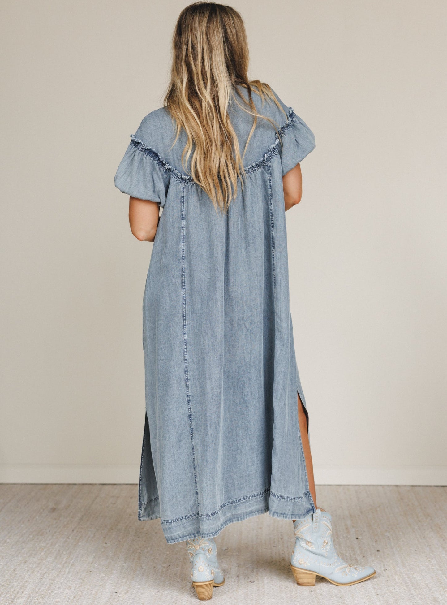 Western Muse Puff Sleeve Maxi Dress - Denim
