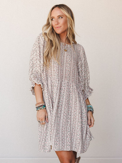Quinn Puff Sleeve Mini Dress Floral - Sage Grey