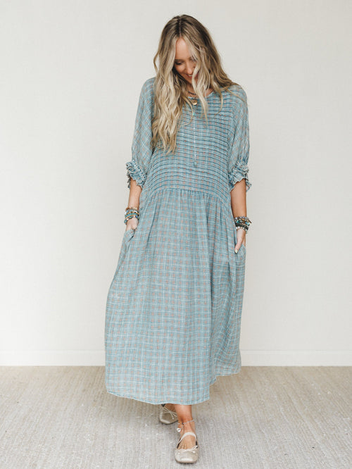 Quinn Puff Sleeve Maxi Dress - Faded Teal - Pre Order