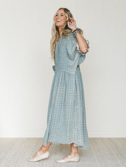 Quinn Puff Sleeve Maxi Dress - Faded Teal