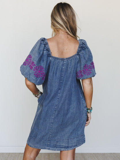 Petal Groove Dress - Washed Denim