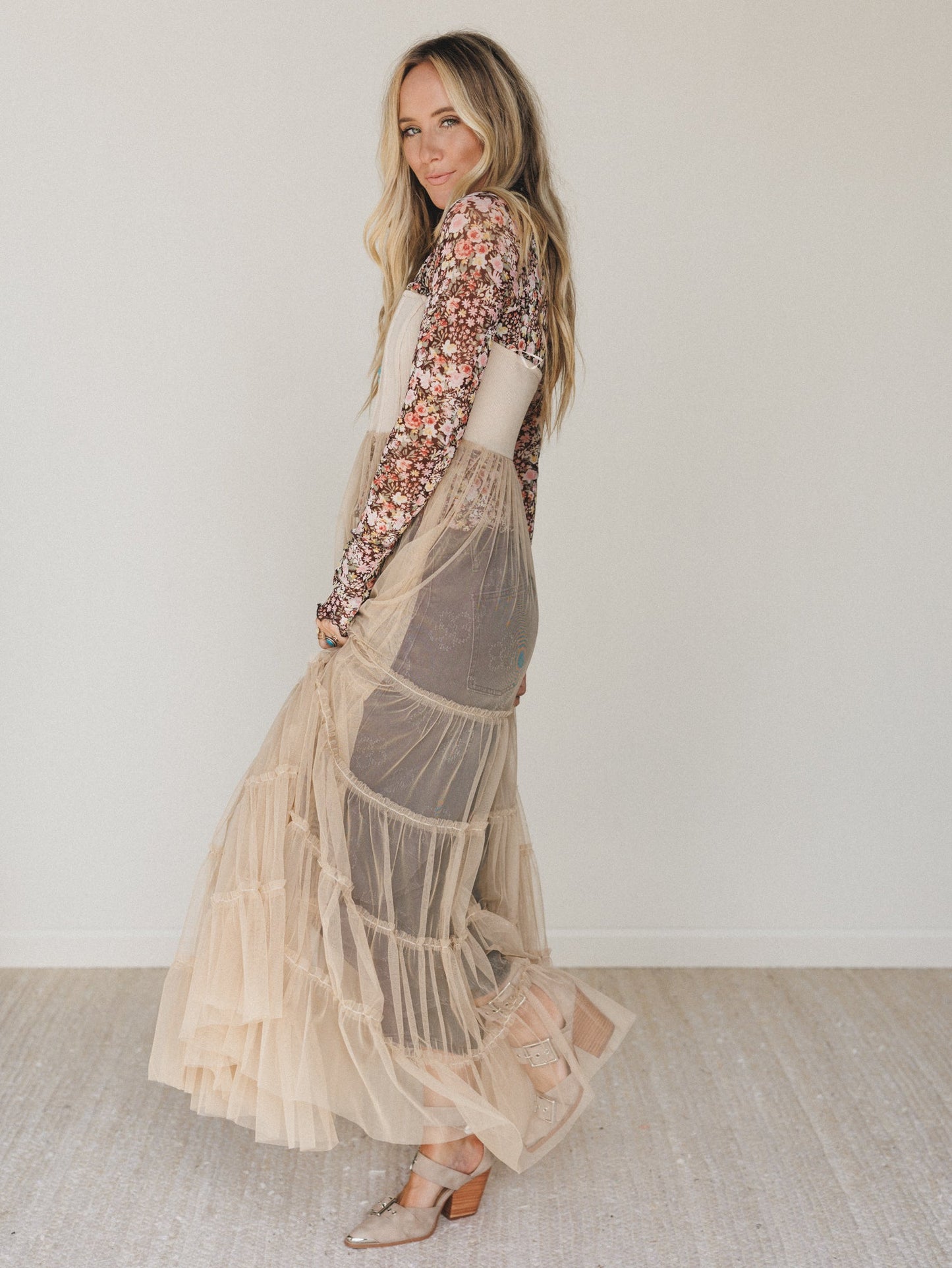 Blush Affair Tulle Maxi Dress - Sand