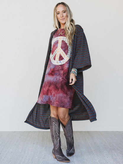 The Nest Peace And Tie Dye Tee Dress - Brown Multi Tie Dye