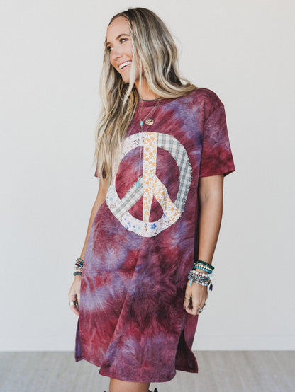 The Nest Peace And Tie Dye Tee Dress - Brown Multi Tie Dye