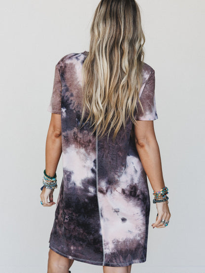 The Nest Peace And Tie Dye Tee Dress - Gray Multi Tie Dye