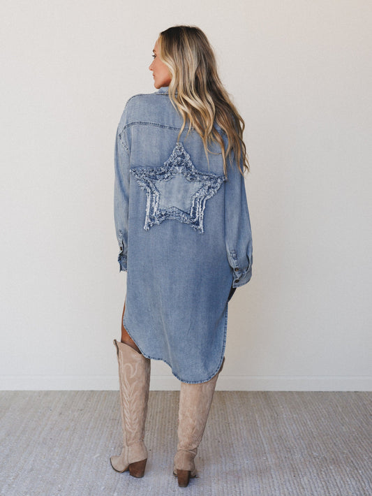 Outrider Button Down Denim Dress - Denim - Pre Order
