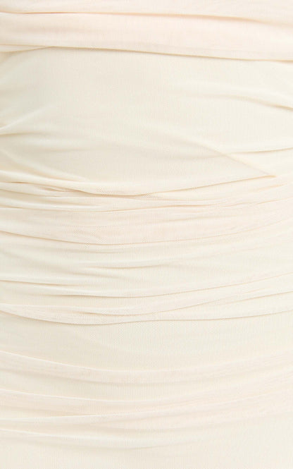 Caterina Maxi - Ruched Off Shoulder Mesh Dress in Off White