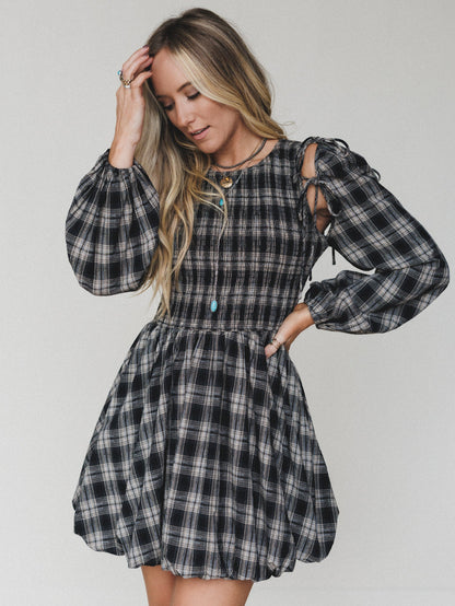 Sunset Rust Plaid Dress - Black - Pre Order