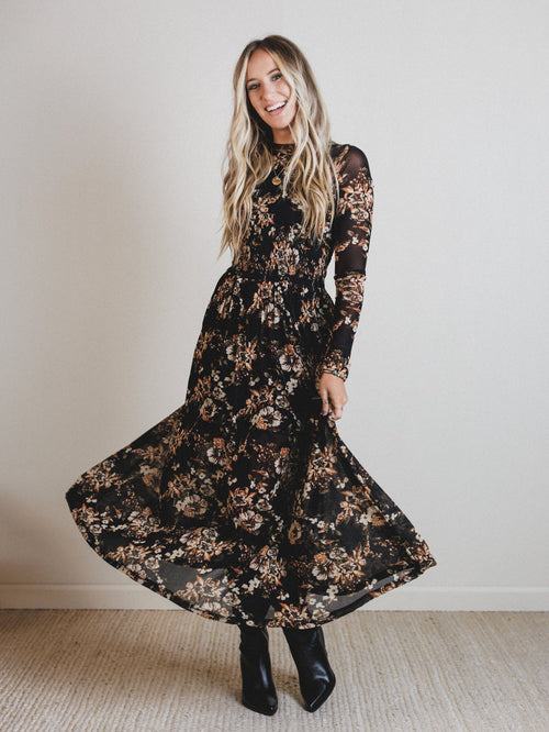 Floral Fantasia Dress - Black - Pre Order
