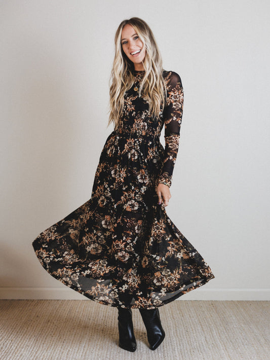 Floral Fantasia Dress - Black - Pre Order