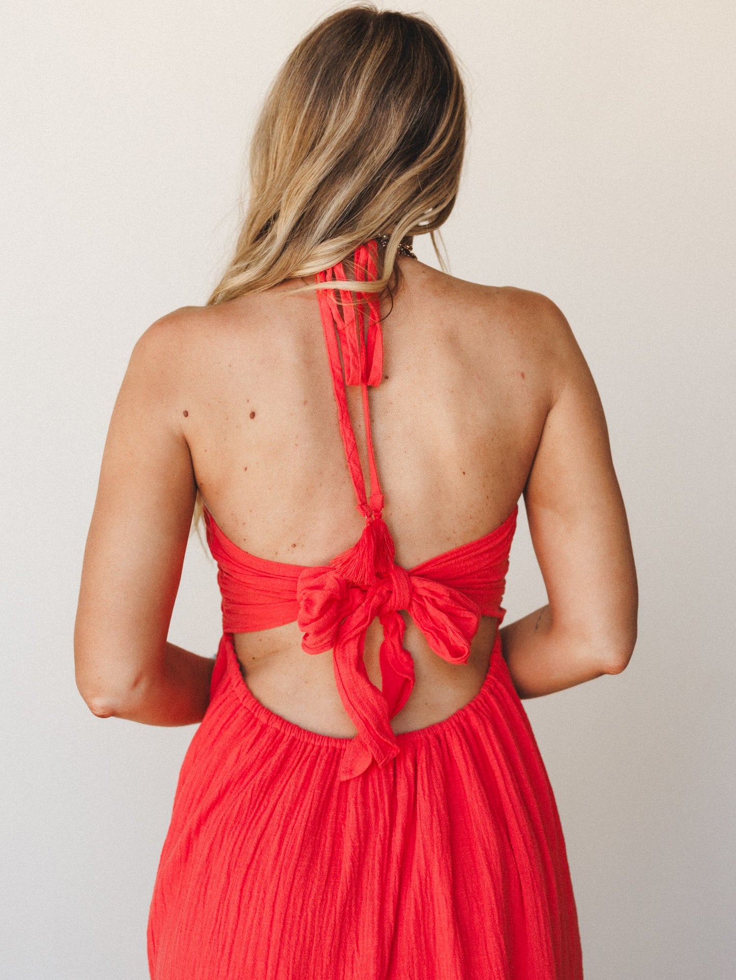 Cityscape Halter Maxi Dress - Cherry Tomato
