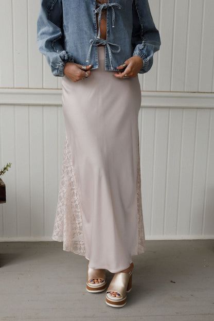 Satin Starlight Lace Skirt - Pearl - Pre Order