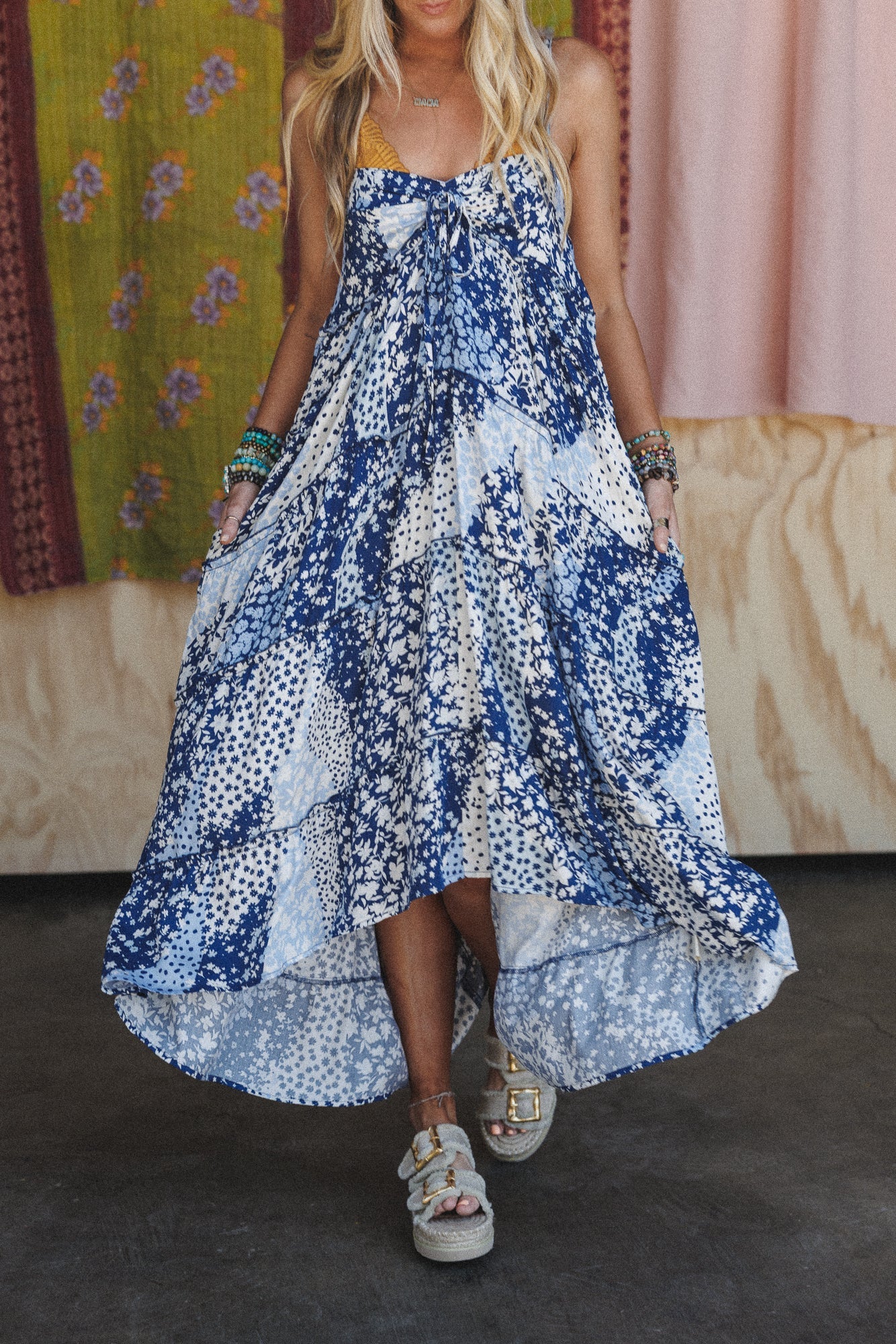 Cecelily Floral Tiered Maxi Dress - Blue - Pre Order