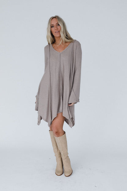 The Nest Golden Hour Long Bell Sleeve Tunic Dress - Latte