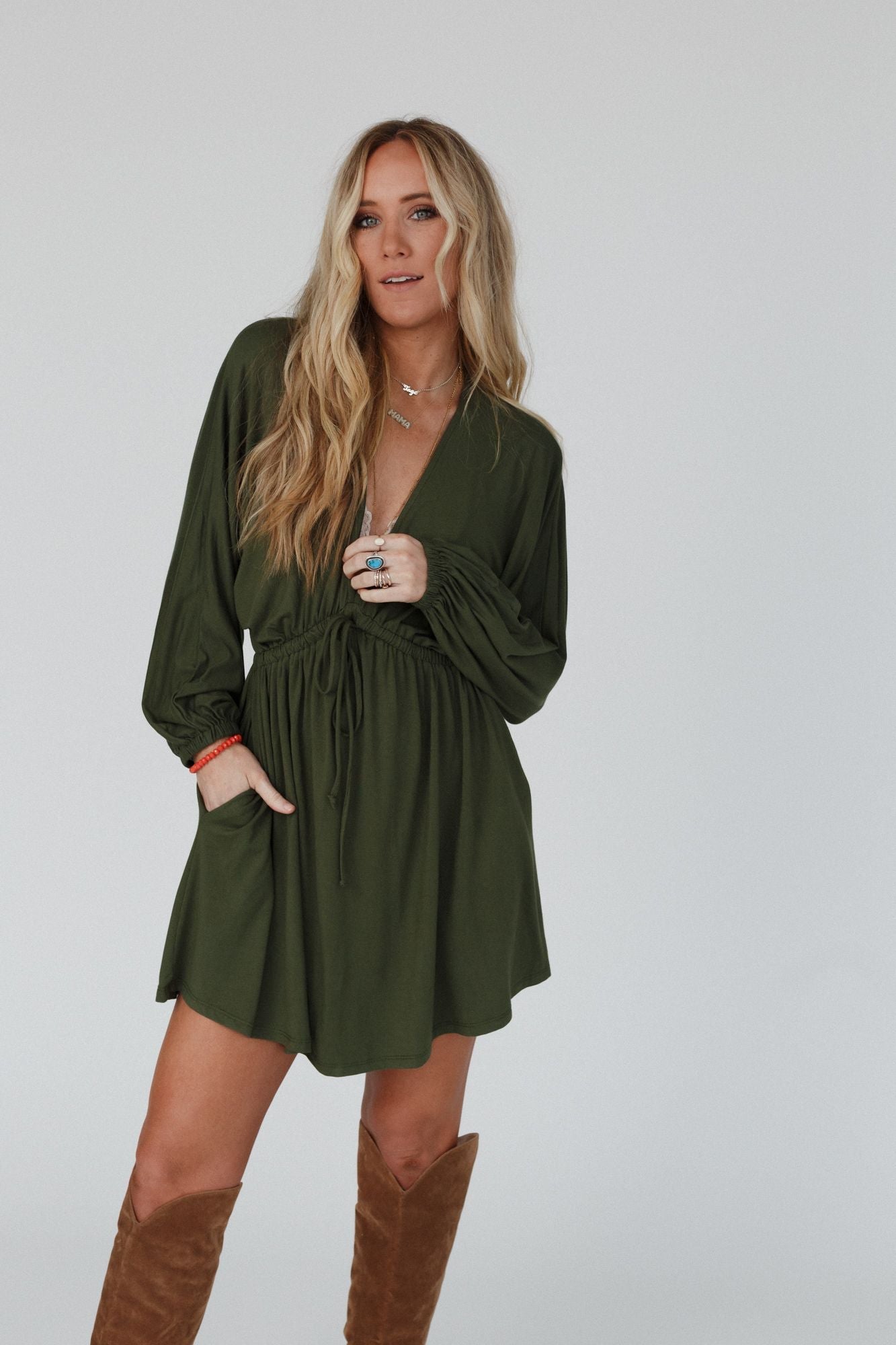 The Nest Sweet Vacay Long Sleeve Dress - Super Olive - Pre Order