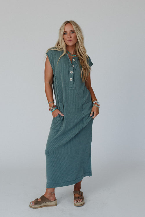 The Nest Madeline Textured Maxi Dress - Moss - Pre Order