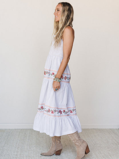 Garden Nomad Embroidered Dress - Off White Taupe