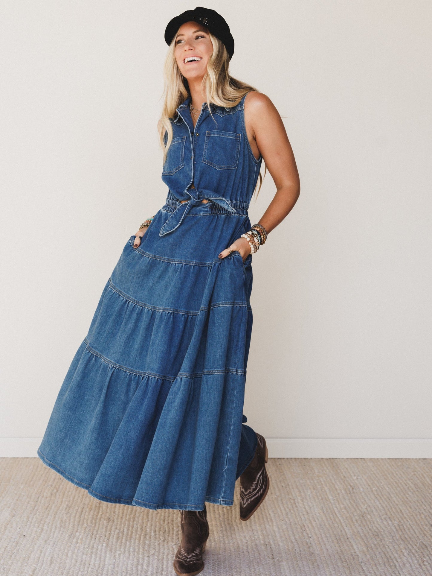 Lasso Luxe Tiered Maxi Dress - Denim - Pre Order