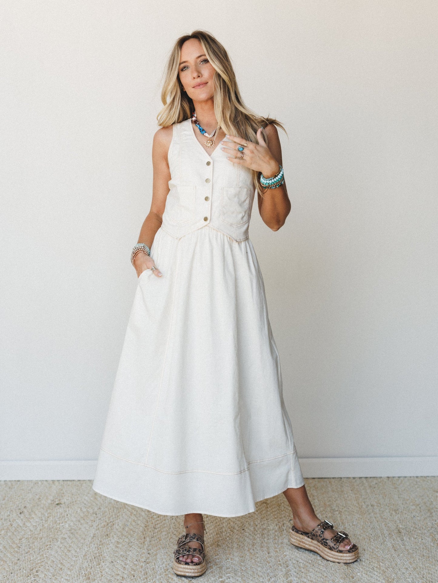 On the Run Denim Maxi Dress - Ivory