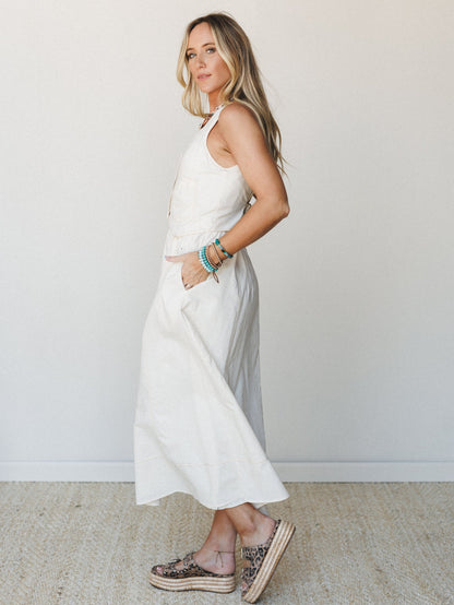 On the Run Denim Maxi Dress - Ivory