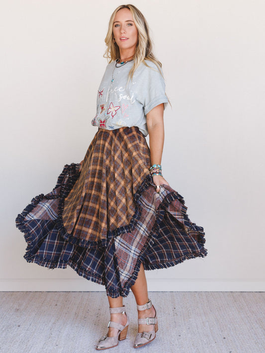 Sand Dancer Plaid Skirt - Navy - Pre Order