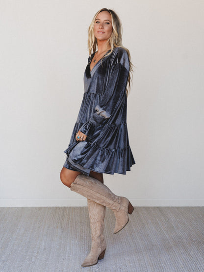 The Nest Maddie Velvet Dress - Charcoal - Pre Order