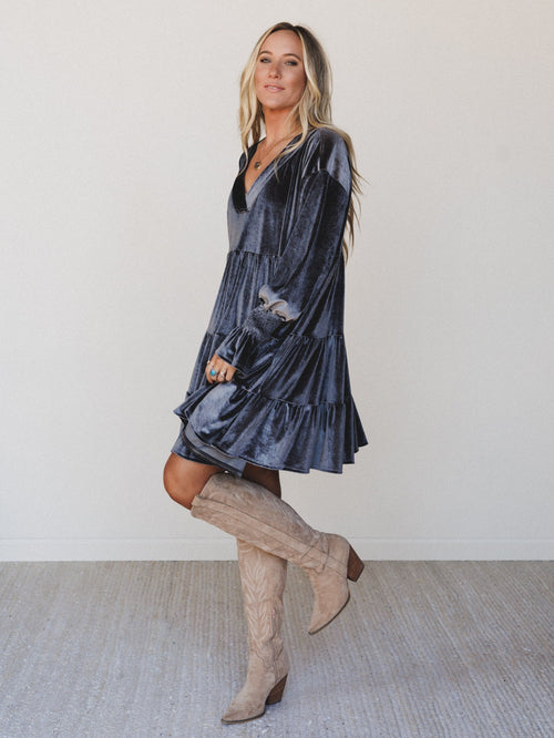 The Nest Maddie Velvet Dress - Charcoal - Pre Order