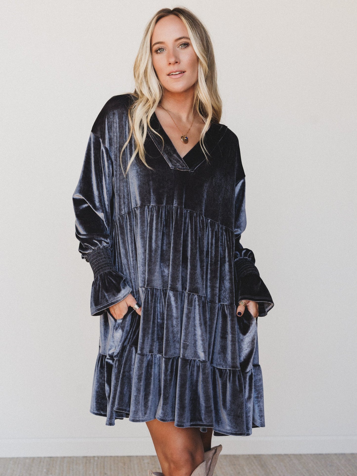 The Nest Maddie Velvet Dress - Charcoal - Pre Order