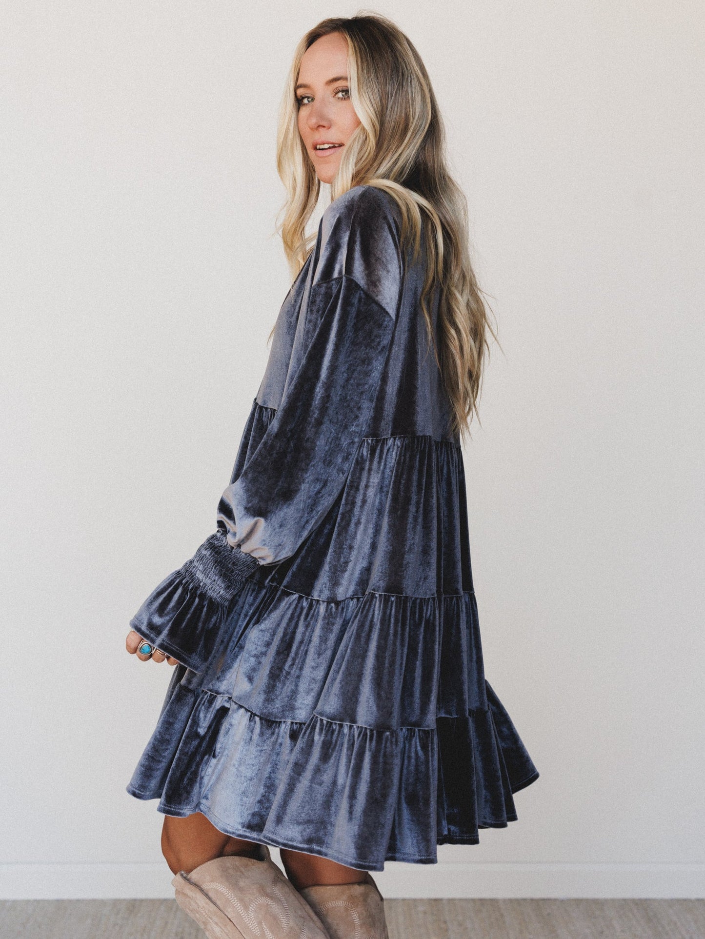 The Nest Maddie Velvet Dress - Charcoal