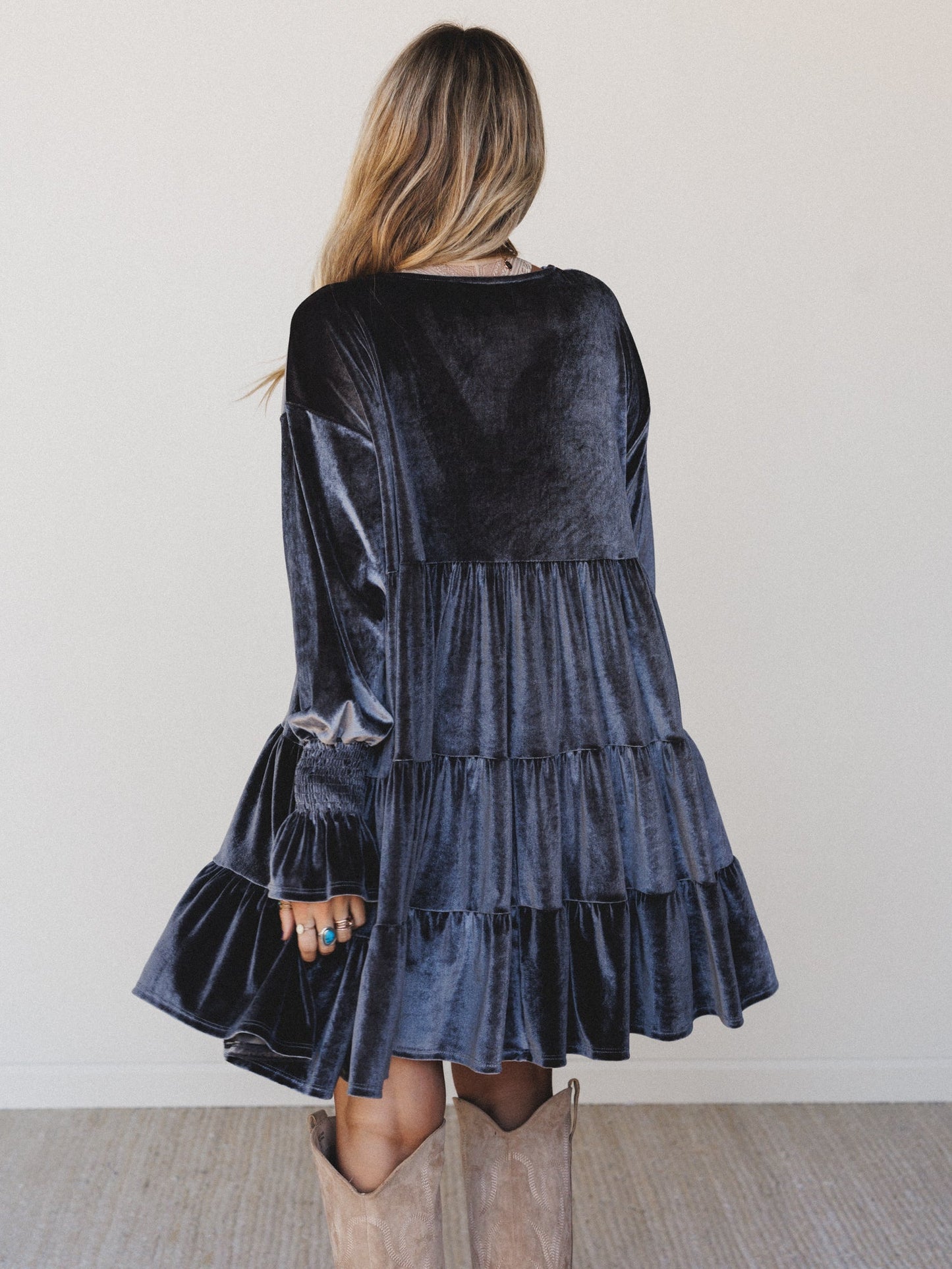 The Nest Maddie Velvet Dress - Charcoal