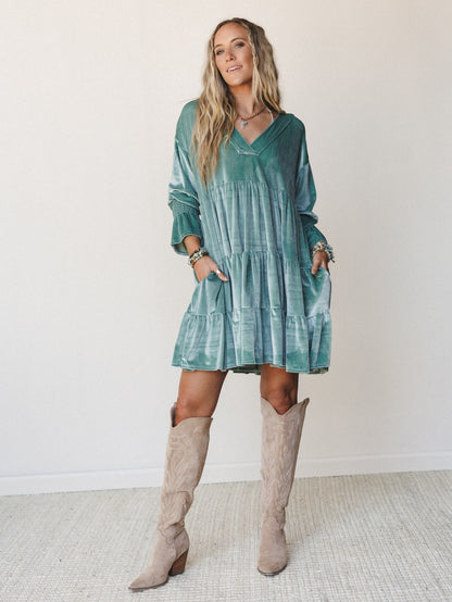 The Nest Maddie Velvet Dress - Seafoam