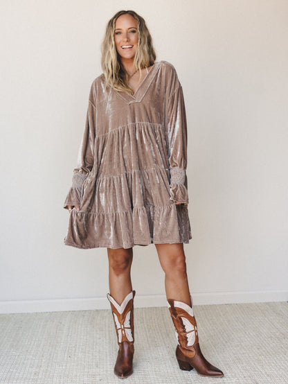The Nest Maddie Velvet Dress - Taupe