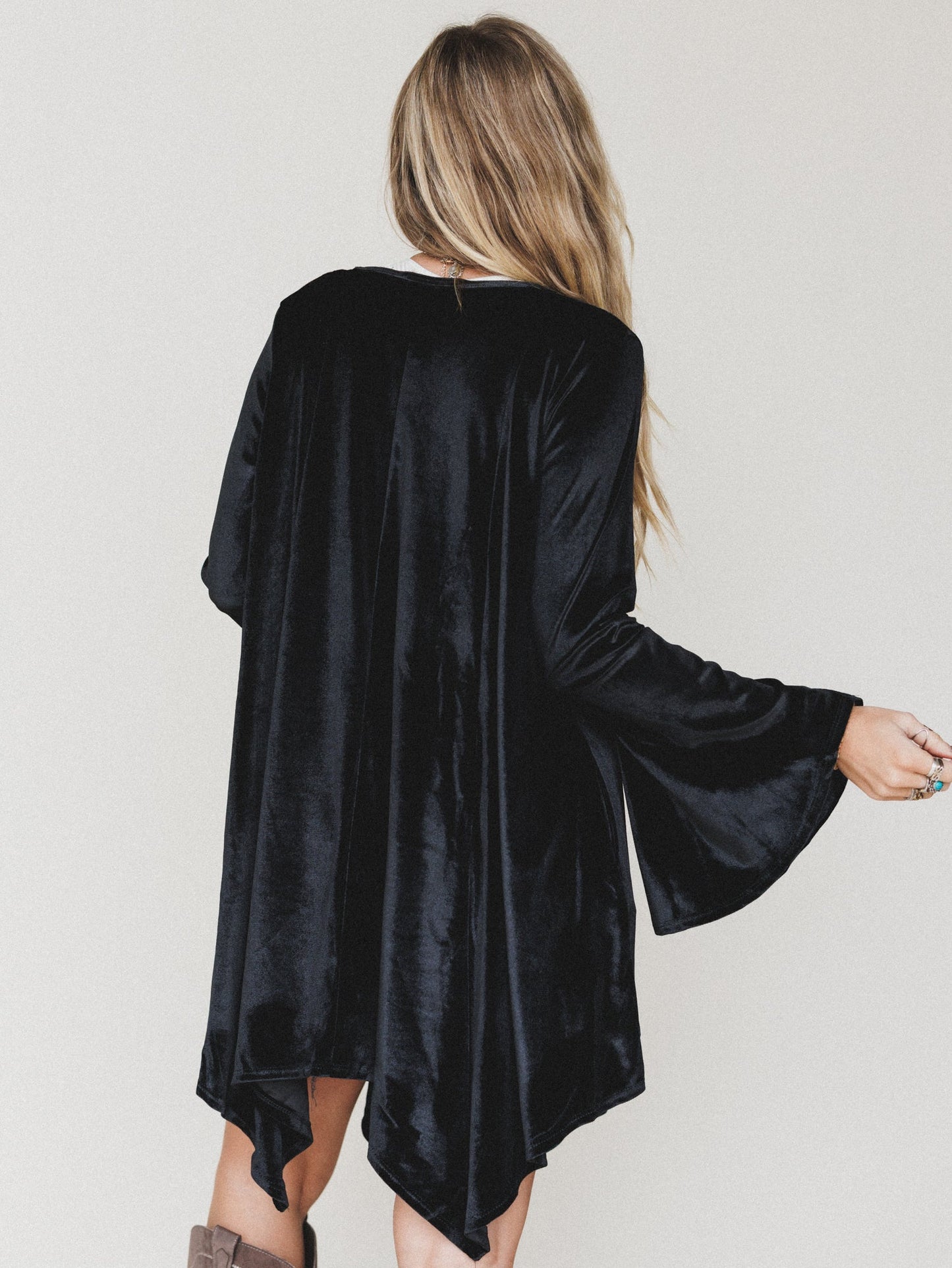 The Nest Golden Hour Bell Sleeve Velvet Dress - Black