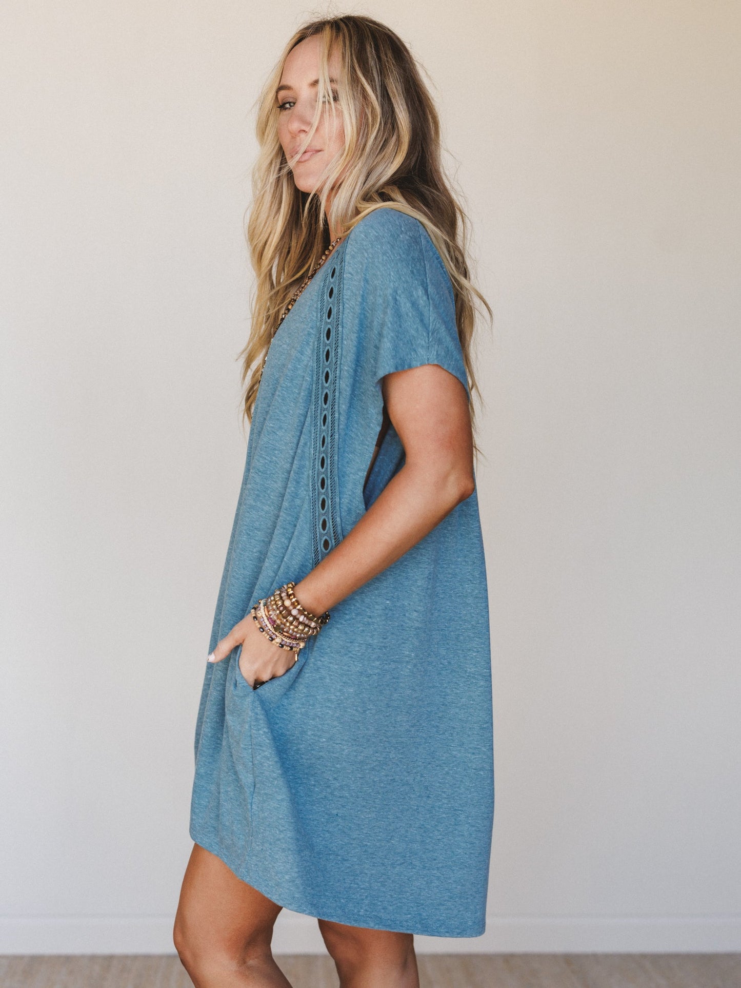 The Nest Camden Lace Tee Dress - Teal