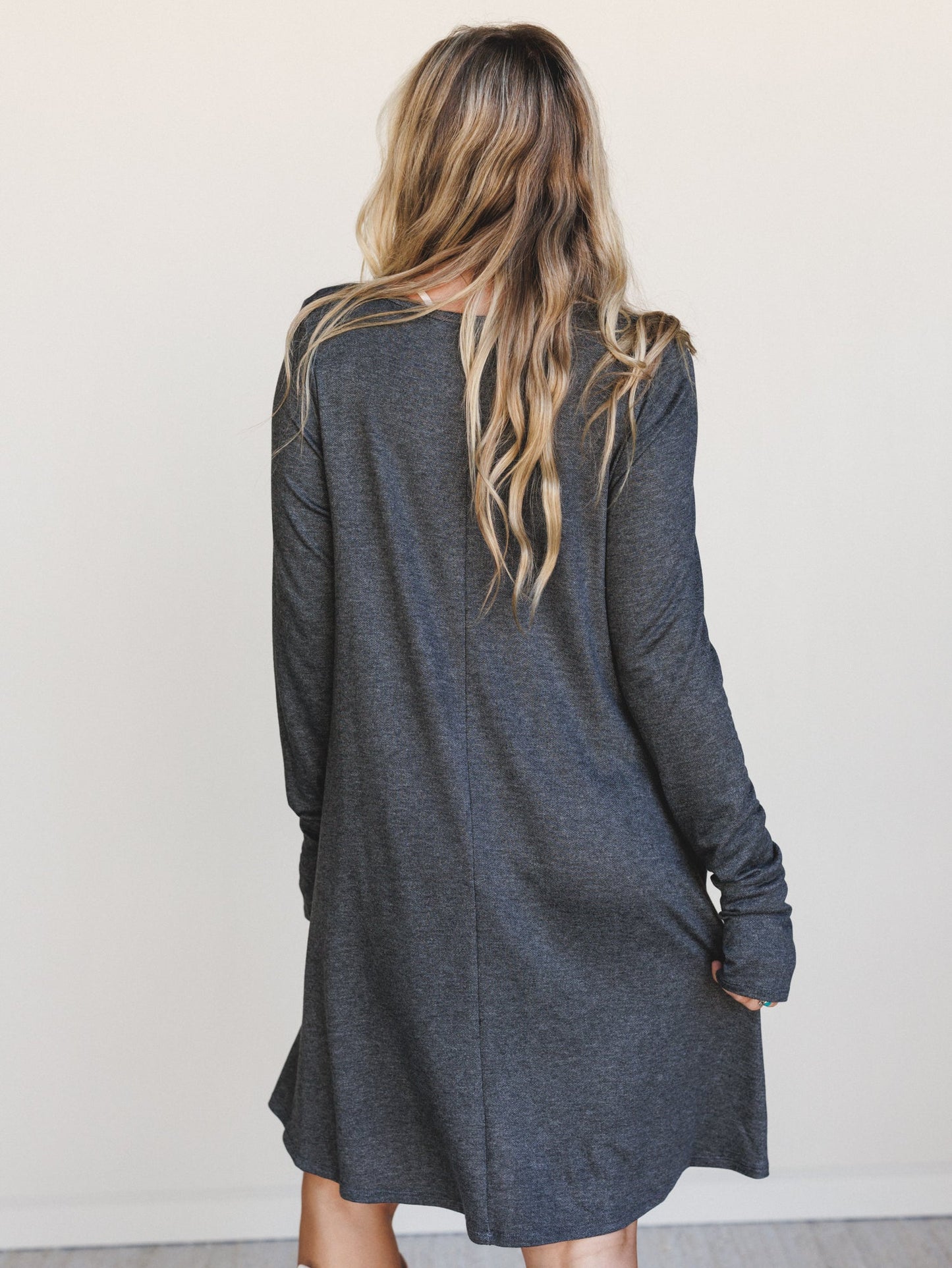 The Nest Jake Long Sleeve Crewneck Dress - Charcoal