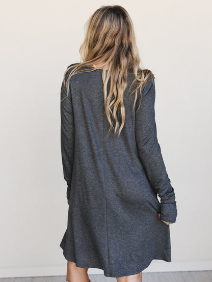 The Nest Jake Long Sleeve Crewneck Dress - Charcoal