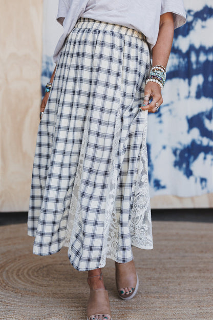 Long Lost Lace Plaid Maxi Skirt - Cream