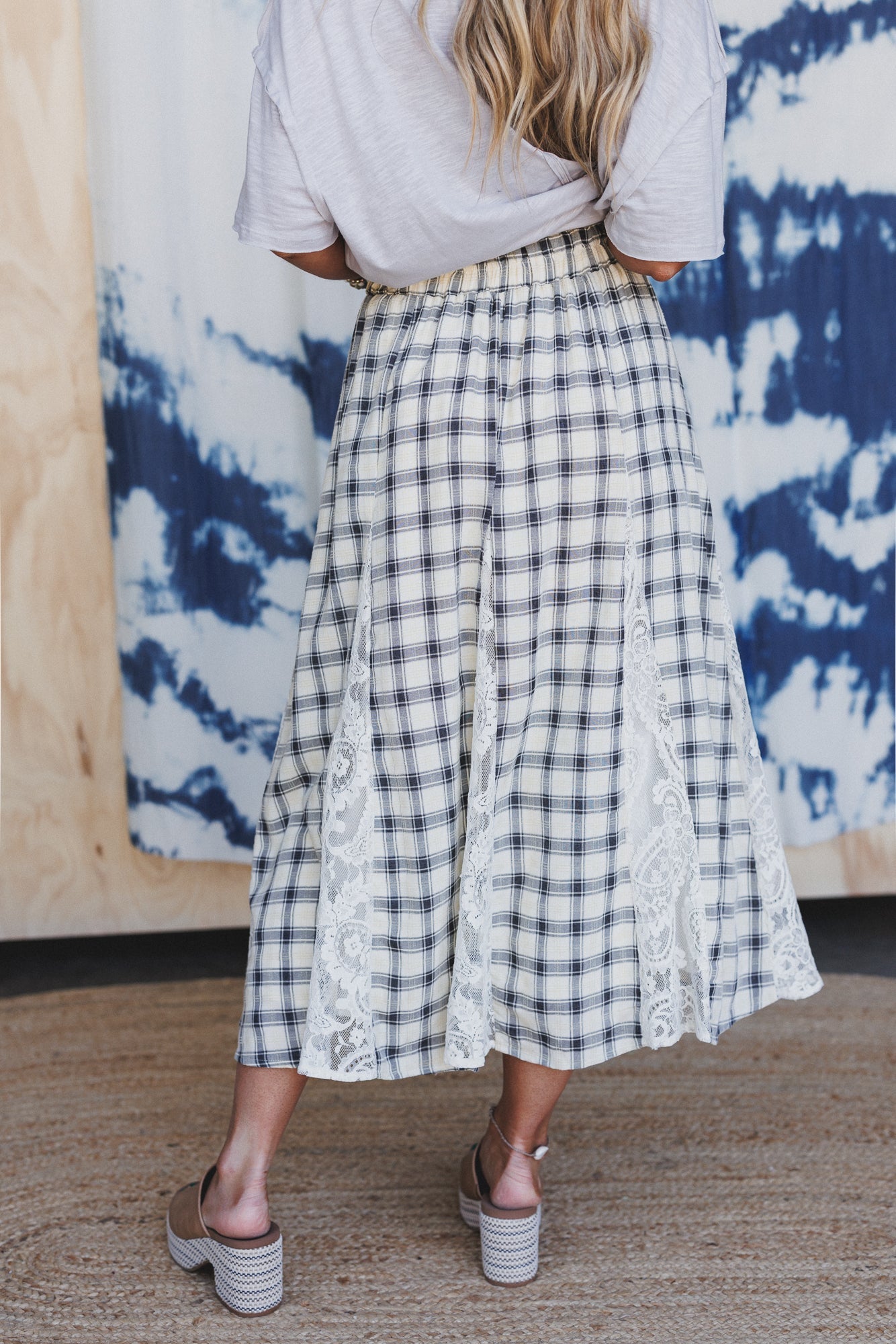 Long Lost Lace Plaid Maxi Skirt - Cream