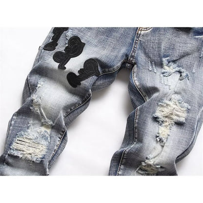 Punk Printed Stretch Slim Men's Denim Pants