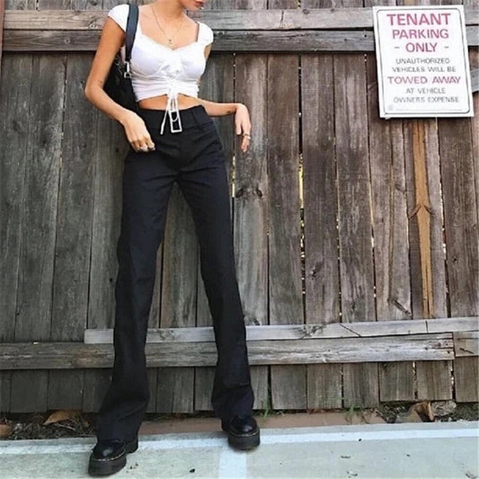 Buckle Belted Flare Leg Pants