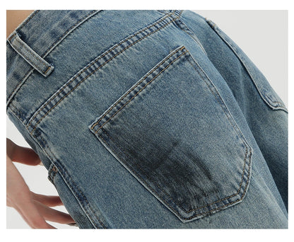 Vintage Distressed And Dirt-Dyed Patchwork Wide-Leg Jeans