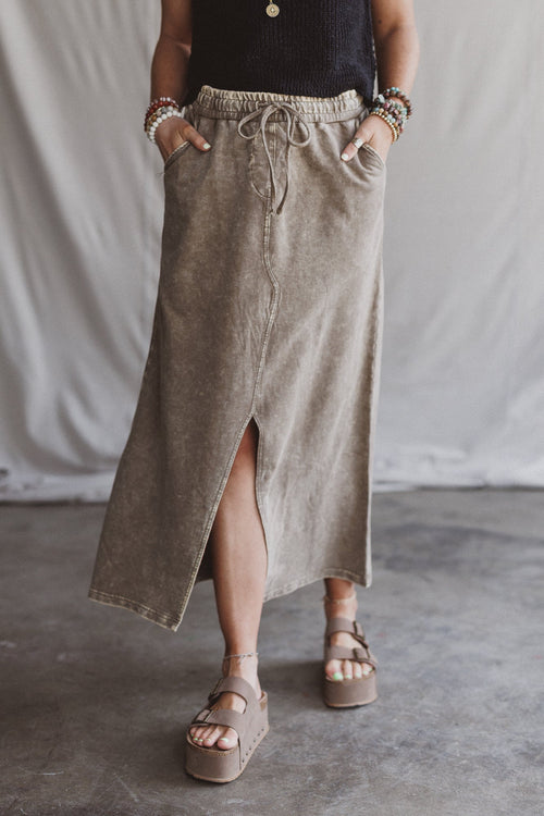 Sunfade Front Slit Maxi Skirt - Mocha - Pre Order