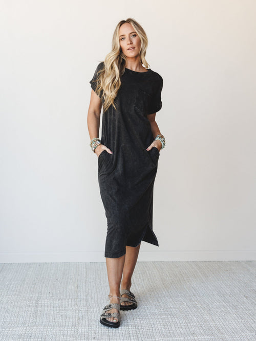 Tee It Up Maxi Tee Dress - Ash Black - Pre Order