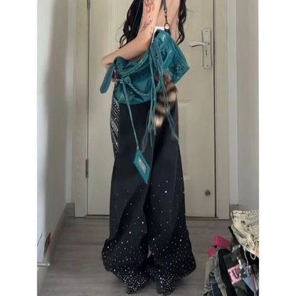 Rhinestone Low Waist Pants