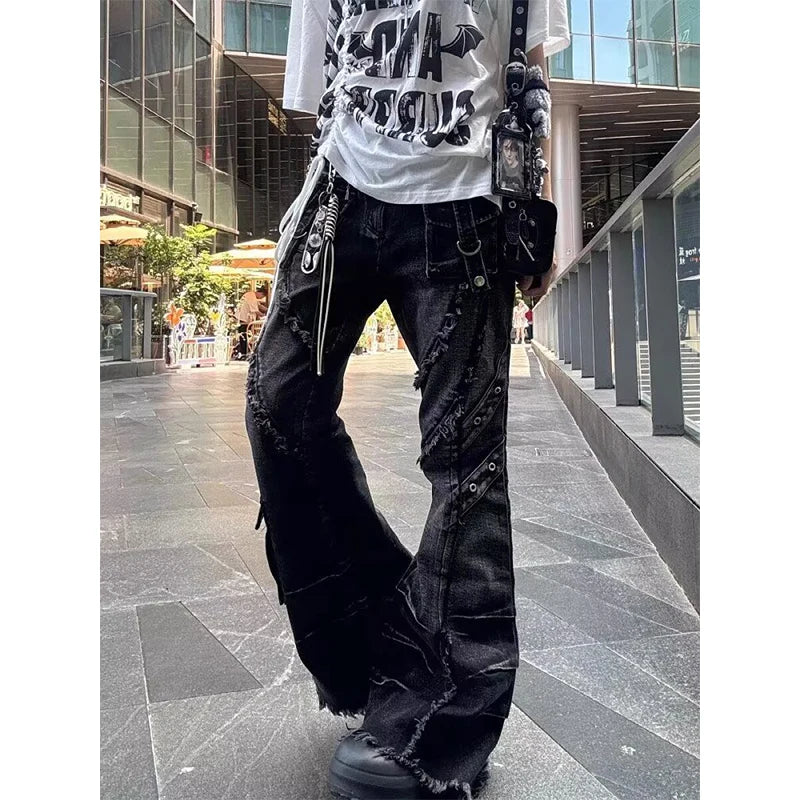 Distressed Denim Flare Pants