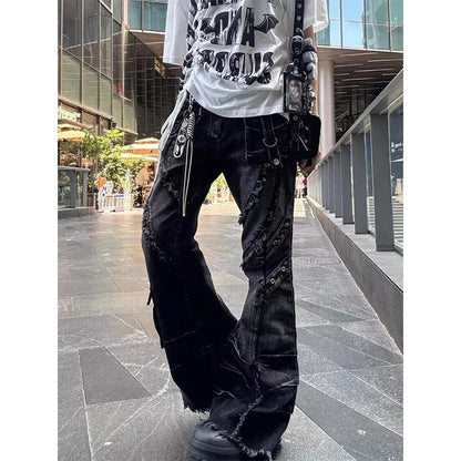 Distressed Denim Flare Pants