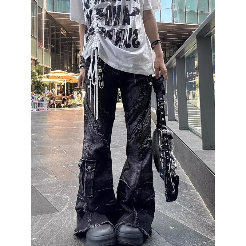 Distressed Denim Flare Pants